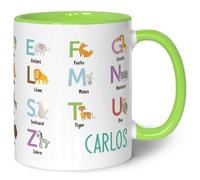 Tasse imprimée pour enfants - Animaux ABC - Personnalisable avec nom - Apprentissage des lettres avec des animaux - Tasse pour la rentrée des classes - Cadeau de rentrée scolaire pour garçons et