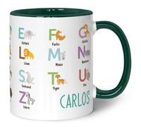 Tasse imprimée pour enfants - Animaux ABC - Personnalisable avec nom - Apprentissage des lettres avec des animaux - Tasse pour la rentrée des classes - Cadeau de rentrée scolaire pour garçons et