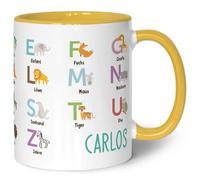 Tasse imprimée pour enfants - Animaux ABC - Personnalisable avec nom - Apprentissage des lettres avec des animaux - Tasse pour la rentrée des classes - Cadeau de rentrée scolaire pour garçons et