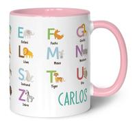 Tasse imprimée pour enfants - Animaux ABC - Personnalisable avec nom - Apprentissage des lettres avec des animaux - Tasse pour la rentrée des classes - Cadeau de rentrée scolaire pour garçons et