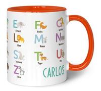 Tasse imprimée pour enfants - Animaux ABC - Personnalisable avec nom - Apprentissage des lettres avec des animaux - Tasse pour la rentrée des classes - Cadeau de rentrée scolaire pour garçons et