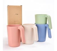 Tasse Indestructible 350 ml - Ensemble de 4 en Plastique Sans Bisphénol A avec Poignée Colorée pour Eau, Café, Thé - Réutilisable pour Enfants et Adultes