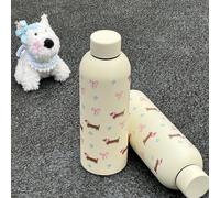 Tasse isolée de 500ML avec motif de chien de saucisse avec nœud papillon, tasse de voiture à double paroi, bouteille Thermos de voyage en acier inoxydable à petite bouche 1 pièce noire, 1 pièce beige
