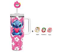 Tasse isotherme 40OZ, Mug avec Boîte à sachets en silicone et 3 dosettes aromatiques,Tasse en acier Sans BPA,Stitch Rose