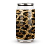 Tasse isotherme de luxe en acier inoxydable imprimé léopard avec couvercle et paille - Convient pour une utilisation dans la voiture, les voyages, le fitness, les activités de plein air, les cafés