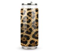 Tasse isotherme de luxe en acier inoxydable imprimé léopard avec couvercle et paille - Convient pour une utilisation dans la voiture, les voyages, le fitness, les activités de plein air, les cafés