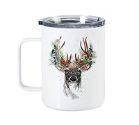 Tasse isotherme en acier inoxydable de qualité supérieure avec couvercle, motif cerf, tasse à emporter pour campeurs, gobelet de randonnée.