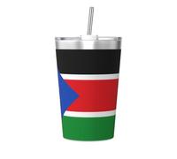 Tasse isotherme en paille avec motif drapeau du Soudan du Sud, idéale pour une utilisation en salle de sport ou à emporter avec vous