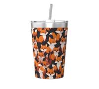 Tasse isotherme en paille conique avec imprimé de petits renards de dessin animé, parfait pour une utilisation en salle de sport ou à emporter avec vous