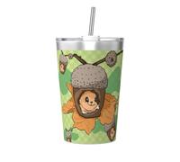 Tasse isotherme en paille conique avec imprimé écureuil de dessin animé, parfait pour une utilisation en salle de sport ou à emporter avec vous