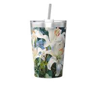 Tasse isotherme en paille conique avec imprimé lys fleuris, parfait pour une utilisation en salle de sport ou à emporter avec vous