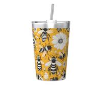 Tasse isotherme en paille conique avec motif abeille de dessin animé, parfait pour une utilisation en salle de sport ou à emporter avec vous