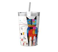 Tasse isotherme en paille conique avec motif chat étrange, idéale pour une utilisation en salle de sport ou à emporter avec vous