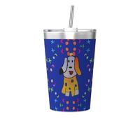 Tasse isotherme en paille conique avec motif chien de dessin animé, parfait pour une utilisation en salle de sport ou à emporter avec vous