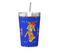 Tasse isotherme en paille conique avec motif chien de dessin animé, parfait pour une utilisation en salle de sport ou à emporter avec vous