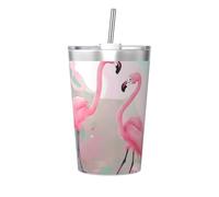 Tasse isotherme en paille conique avec motif flamant rose, parfaite pour une utilisation en salle de sport ou à emporter avec vous