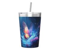 Tasse isotherme en paille conique avec motif papillon étrange, idéale pour une utilisation en salle de sport ou à emporter avec vous