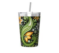 Tasse isotherme en paille conique imprimée avec motif végétatif, parfaite pour une utilisation en salle de sport ou à emporter avec vous
