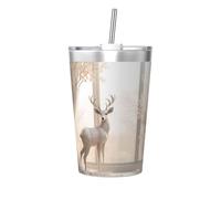 Tasse isotherme en paille conique imprimée cerf blanc dans la jungle, parfaite pour une utilisation en salle de sport ou à emporter avec vous