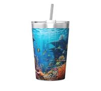 Tasse isotherme en paille conique imprimée flore et faune sous-marine, parfaite pour une utilisation en salle de sport ou à emporter avec vous