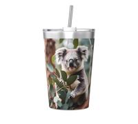Tasse isotherme en paille conique imprimée koala de dessin animé, parfaite pour une utilisation en salle de sport ou à emporter avec vous