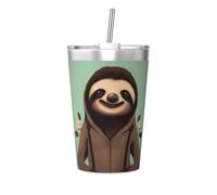 Tasse isotherme en paille conique imprimée paresseux de dessin animé, parfaite pour une utilisation en salle de sport ou à emporter avec vous