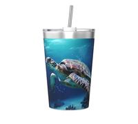 Tasse isotherme en paille conique imprimée Tortues on Parade, parfaite pour une utilisation en salle de sport ou à emporter avec vous