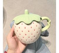 Tasse Kawaii 3D à Fruits avec Anse, Tasse en Céramique pour thé et Café, Grande Taille (380 Ml), Décor Fraise, Cadeau D'anniversaire, Canette Isotherme pour les Activités(White)