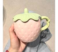 Tasse Kawaii 3D à Fruits avec Anse, Tasse en Céramique pour thé et Café, Grande Taille (380 Ml), Décor Fraise, Cadeau D'anniversaire, Canette Isotherme pour les Activités(Pink)
