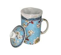 Tasse - La Chineuse - Tisanière à Thé ou Infusion - Porcelaine - Fleurs de Lotus - Pureté et Renaissance - Coloris Bleu
