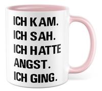 Tasse latine avec inscription en allemand « Geschenk Ich kam. Ich kam. Ich sah. Ich hatte Angst. Ich gant. » Tasse à café 330 ml en céramique - Jeu de mots César Humour Sarcasme collègue petite amie