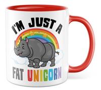 Tasse licorne cadeau I'm just a fat unicorn, tasse à café humour sarcasme corps positivity ironie bureau travail idée cadeau famille ami slogan drôle tasse à café