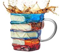 Tasse Livre Peinte En Verre | Tasse à Thé Peinte Design Vintage | Accessoire De Boisson Tumbler Décoratif Drôle Pour Bureau Cadeau Pour Lecteurs Femmes Bibliothécaires Anniversaire Pour Maison Ou