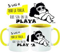Tasse Mafalda - « Si vous allez jeter la serviette qui est sur la plage » | Tasse en céramique amusante 350 ml avec boîte | Cadeau original femme et homme, petit déjeuner café ou thé
