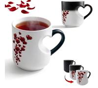 Tasse magique à changement de couleur avec poignée en forme de cœur 3D, tasse à café sensible à la chaleur révèle une plaque d'immatriculation « Love You More » pour la Saint-Valentin, un anniversaire