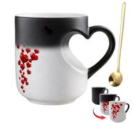 Tasse magique en céramique changeante de couleur en forme de cœur, tasse à café amusante avec poignée en cœur, design surprise lorsque vous remplissez de boissons chaudes, cadeau pour anniversaire et
