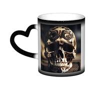 Tasse magique en céramique sensible à la chaleur avec motif tête de mort - Idée cadeau d'anniversaire pour homme, mari, grand-père