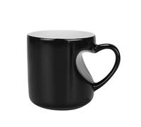 Tasse magique en forme de cœur changeant de couleur, tasse à café en céramique sensible à la chaleur avec poignée romantique pour la Saint-Valentin, tasse de sublimation 325 ml, cadeau (noir)