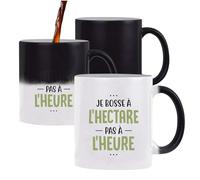 Tasse Magique Je Bosse à l'hectare | Mug qui change couleur avec la chaleur | Idée Cadeau Agriculteur Humour Ferme Champ Drôle Original Tracteur