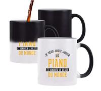 Tasse Magique Jouer du Piano et Ignorer le Monde | Mug qui change couleur avec la chaleur | Idée Cadeau Musique Clavier Pianiste Original Humour Drôle Mélodie