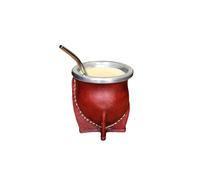 Tasse mate argentine premium avec intérieur en bois de citrouille naturel et extérieur en cuir marron avec acier inoxydable - Comprend une ampoule pour Yerba Mate.
