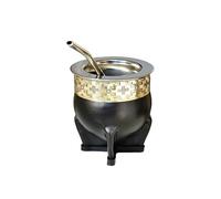 Tasse mate impériale argentine en acier inoxydable thermique Extérieur cuir noir argent allemand Citrouille yerba mate moderne Ampoule incluse