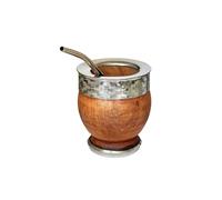 Tasse mate impériale argentine premium, impérial bois de caroube naturel avec bord et base en acier inoxydable, mat avec ampoule en acier inoxydable offerte.