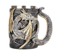 Tasse médiévale - 15,5x11,5x14 cm Acier inoxydable/Résine, Tasse à boisson dragon, Steins 3D, peinte à la main | Parfait pour le service d'un goûter, le plaisir des boissons du matin, l'affichage de d