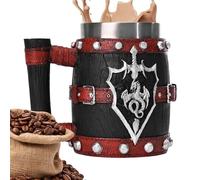 Tasse médiévale - Tasse à lait créative de 600 ml | Tasse à bière en fût en bois imitation | Chope à bière double couche avec tonneau en bois | Tasse à bière vintage en acier inoxydable