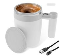 Tasse mélangeuse automatique USB 400 ml - Tasse avec écran d'affichage de la température - Fond antidérapant - Tasse électrique auto-mélangeante pour café, thé, chocolat chaud, lait (blanc)
