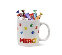 Tasse Merci - 20 chocolats KINDER, MILKA - cadeau maîtresse d'école | KINDER, MILKA, CÉLÉBRATION chocolat - cadeau maîtresse, maître d'école, ATSEM, nounou et merci de fin d'année scolaire