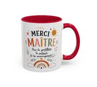 Tasse Merci Maître - Mug Remerciement École Primaire - Cadeau Fin d’Année Enseignant Homme 325ml Noir Bleu Rouge: 11oz / Red...