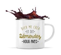 Tasse Métal Dieu me créa | 360 ml Mug Émaillé Métallique | Idée Cadeau Humour Drôle Marrant Beauf Original Anniversaire Fête