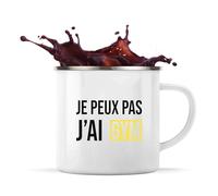Tasse Métal Je peux pas j’ai gym | Mug | Idée Tasse Personnalisable en Métal Cadeau Anniversaire Camping Fête Original Famille Travail Départ Collègue Retraite Noël.
